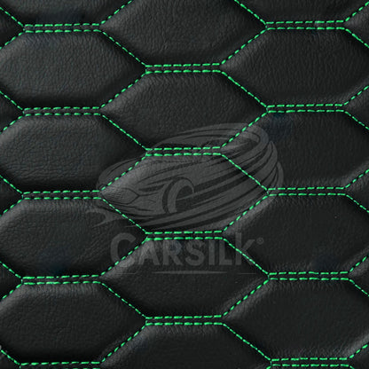 BLACK & GREEN STITCHING HONEY COMB LUXURY CAR MATS SET - Carsilks 