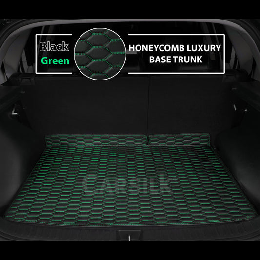 BLACK & GREEN STITCHING HONEYCOMB LUXURY BASE TRUNK CAR MATS SET - Carsilks 