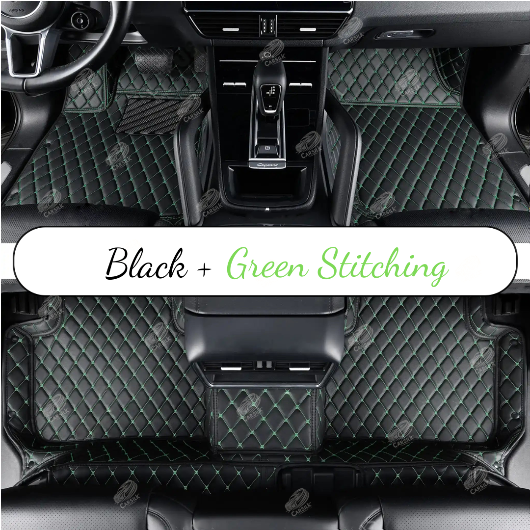 BLACK & GREEN STITCHING DIAMOND LUXURY CAR MATS SET – Carsilks