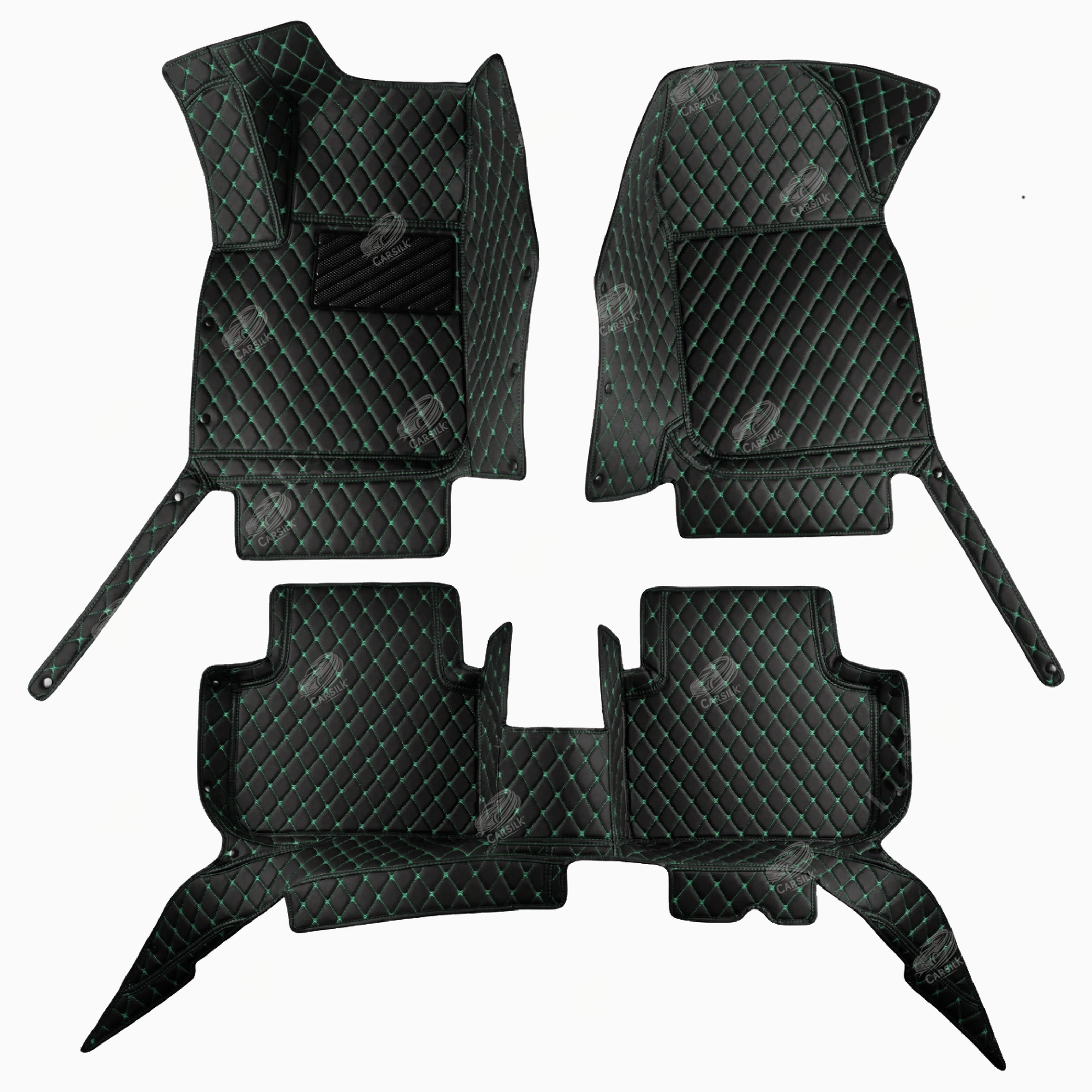 BLACK & GREEN STITCHING DIAMOND LUXURY CAR MATS SET - Carsilks 