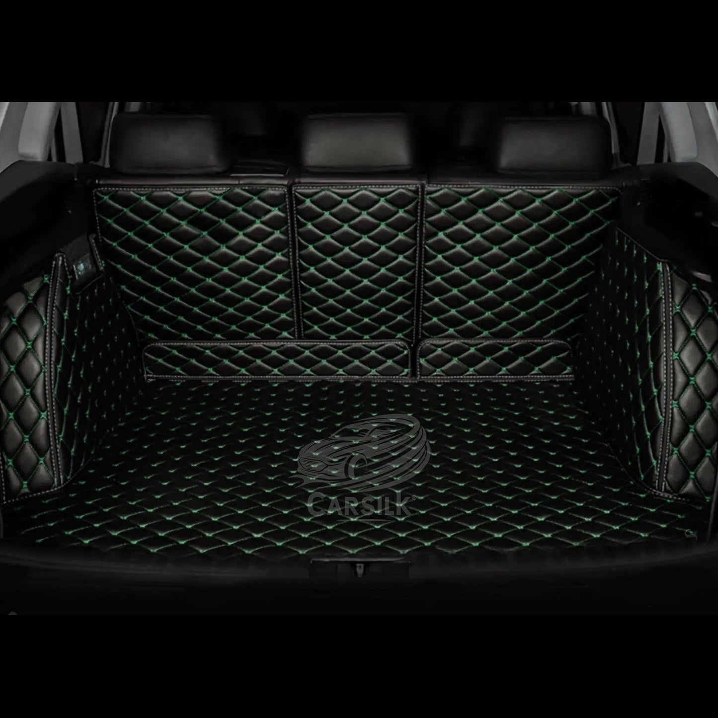 BLACK & GREEN STITCHING 3D SERIES DIAMOND LUXURY TRUNK CAR MATS SET