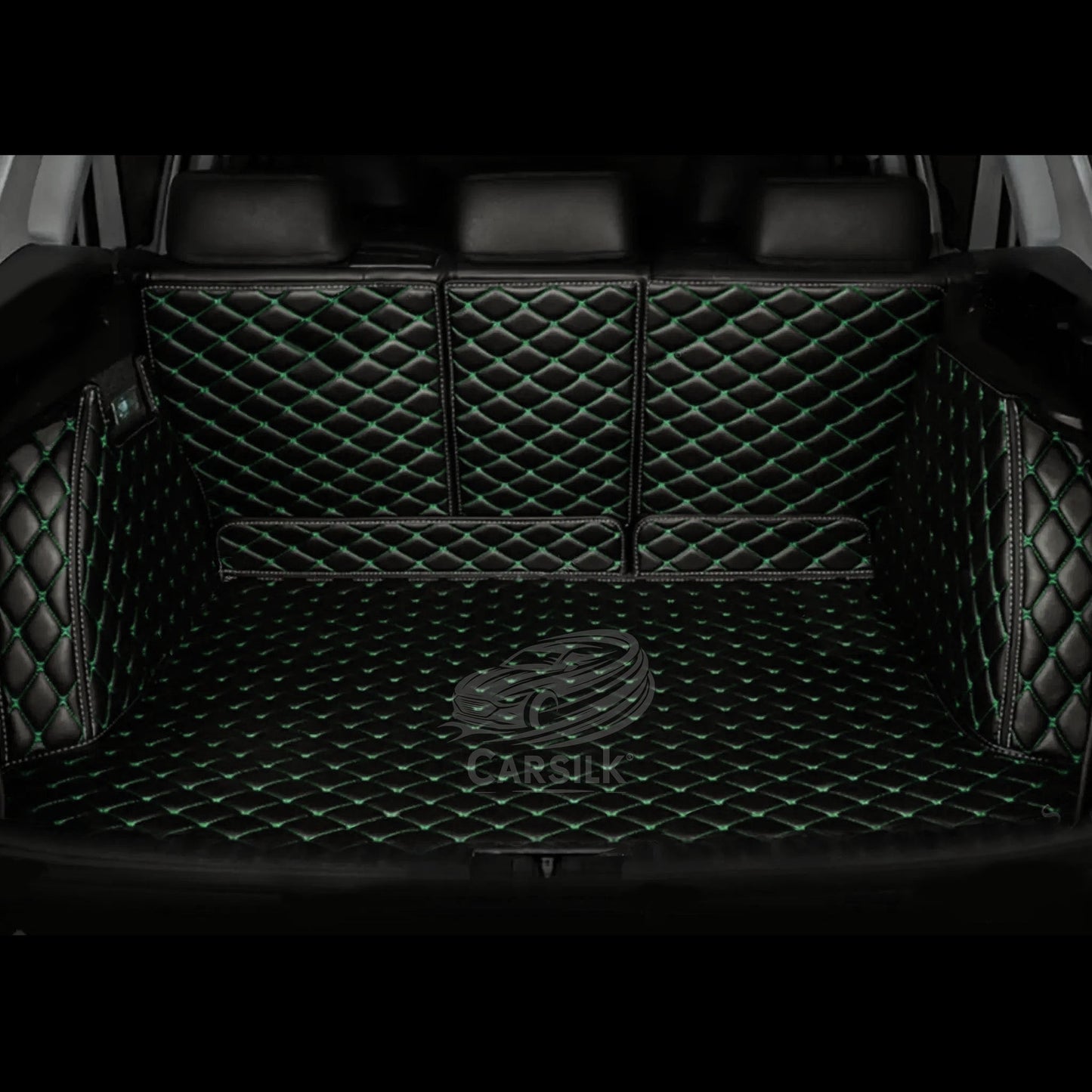 BLACK GREEN STITCHING 3D DIAMOND LUXURY TRUNK CAR MATS SET - Carsilks 