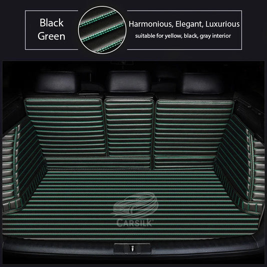 BLACK GREEN STITCHING 3D SERIES STRIPE LUXURY TRUNK CAR MATS SET - Carsilks 