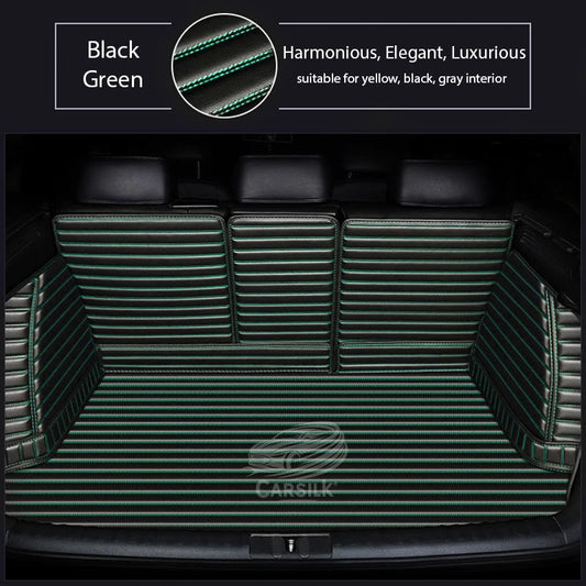 BLACK GREEN STITCHING 3D STRIPE LUXURY TRUNK CAR MATS SET - Carsilks 