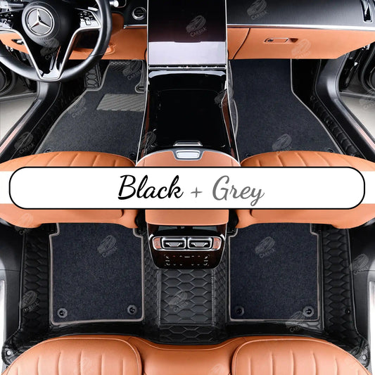 BLACK & BLACK STITCHING HONEYCOMB BASE WITH BLACK TOP CARPET DOUBLE LAYER CAR MAT SET - Carsilks 