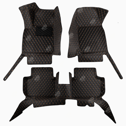 BLACK & ORANGE STITCHING DIAMOND LUXURY CAR MATS SET - Carsilks 