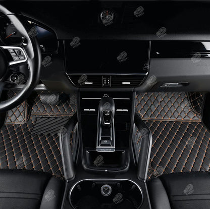 BLACK & ORANGE STITCHING DIAMOND LUXURY CAR MATS SET