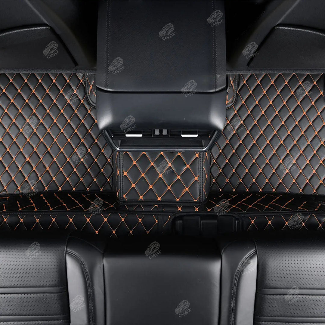 BLACK & ORANGE STITCHING DIAMOND LUXURY CAR MATS SET - Carsilks 