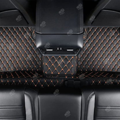 BLACK & ORANGE STITCHING DIAMOND LUXURY CAR MATS SET