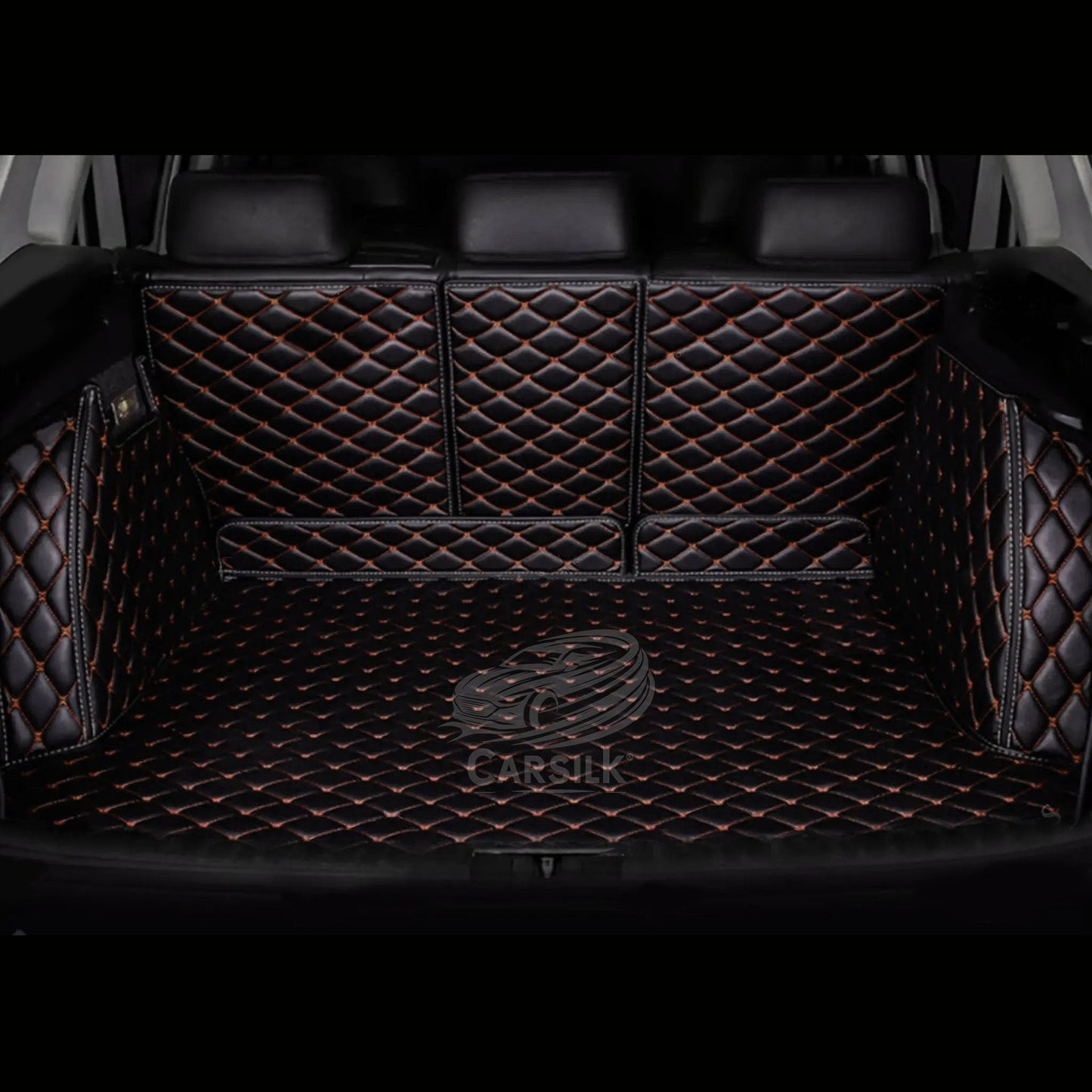 BLACK ORANGE STITCHING 3D SERIES DIAMOND LUXURY TRUNK CAR MATS SET - Carsilks 