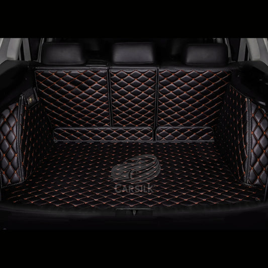 BLACK ORANGE STITCHING 3D DIAMOND LUXURY TRUNK CAR MATS SET