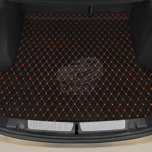 BLACK & ORANGE STITCHING DIAMOND LUXURY TRUNK CAR MATS SET - Carsilks 