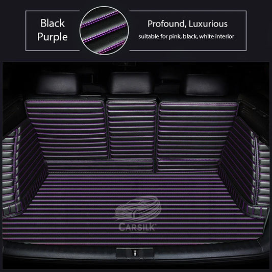 BLACK PURPLE STITCHING 3D STRIPE LUXURY TRUNK CAR MATS SET - Carsilks 