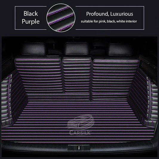 BLACK & PURPLE STITCHING 3D SERIES STRIPE LUXURY TRUNK CAR MATS SET - Carsilks 