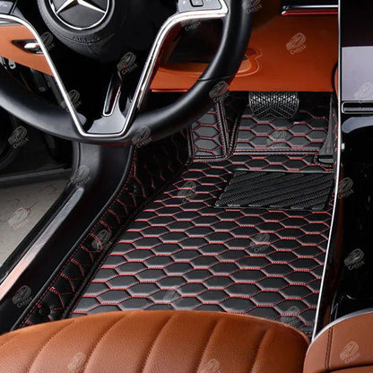 BLACK AND RED STITCHING HONEY COMB LUXURY CAR MATS SET