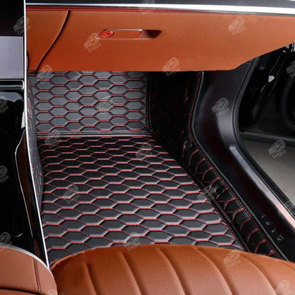 BLACK AND RED STITCHING HONEY COMB LUXURY CAR MATS SET