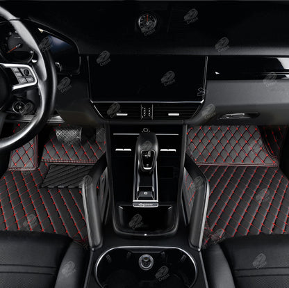 BLACK & RED STITCHING DIAMOND LUXURY CAR MATS SET - Carsilks 