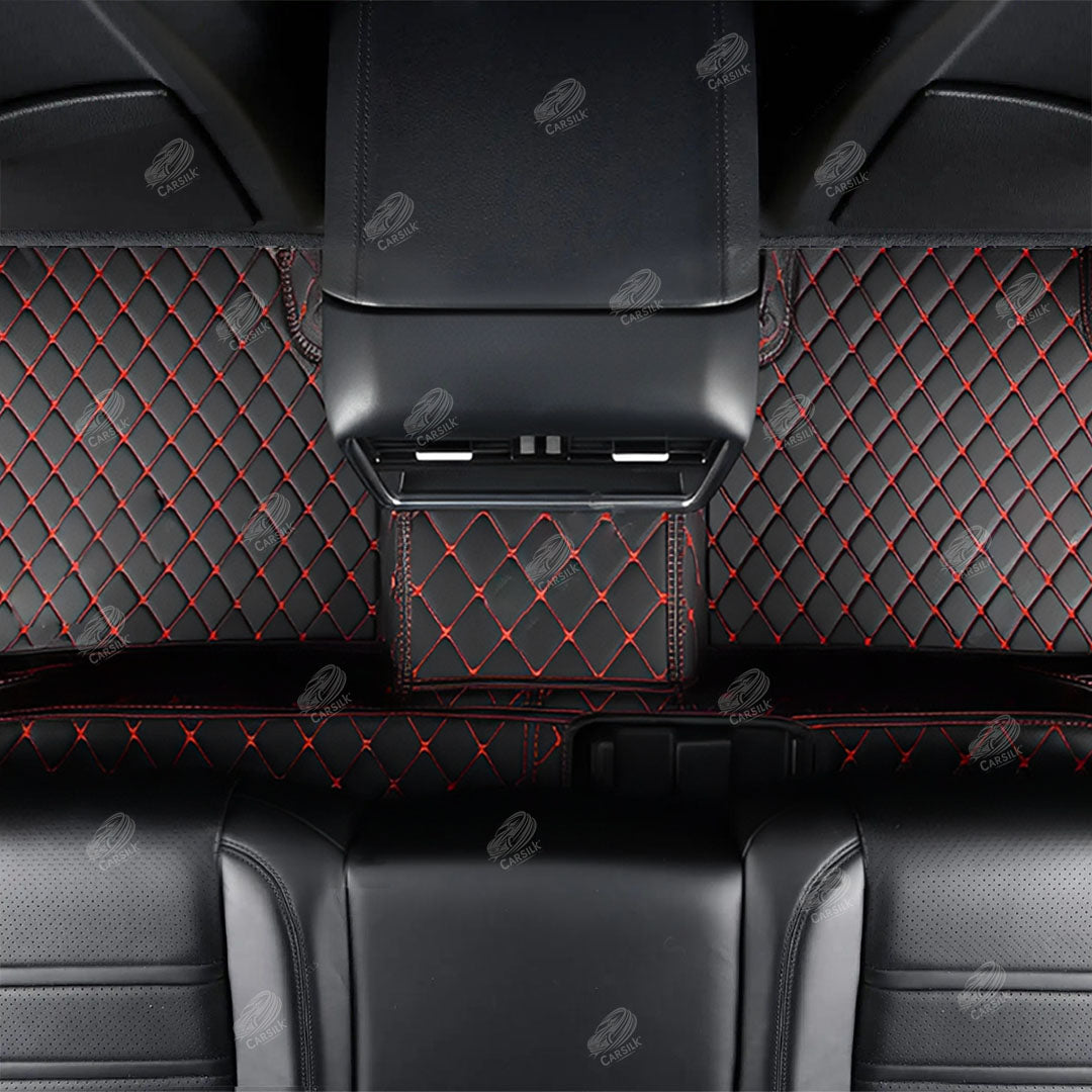 BLACK & RED STITCHING DIAMOND LUXURY CAR MATS SET - Carsilks 