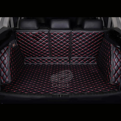 BLACK RED STITCHING 3D DIAMOND LUXURY BASE TRUNK CAR MATS SET