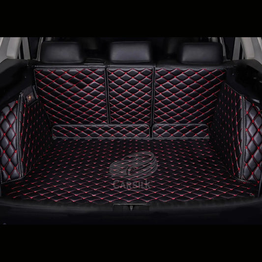 BLACK RED STITCHING 3D DIAMOND LUXURY BASE TRUNK CAR MATS SET