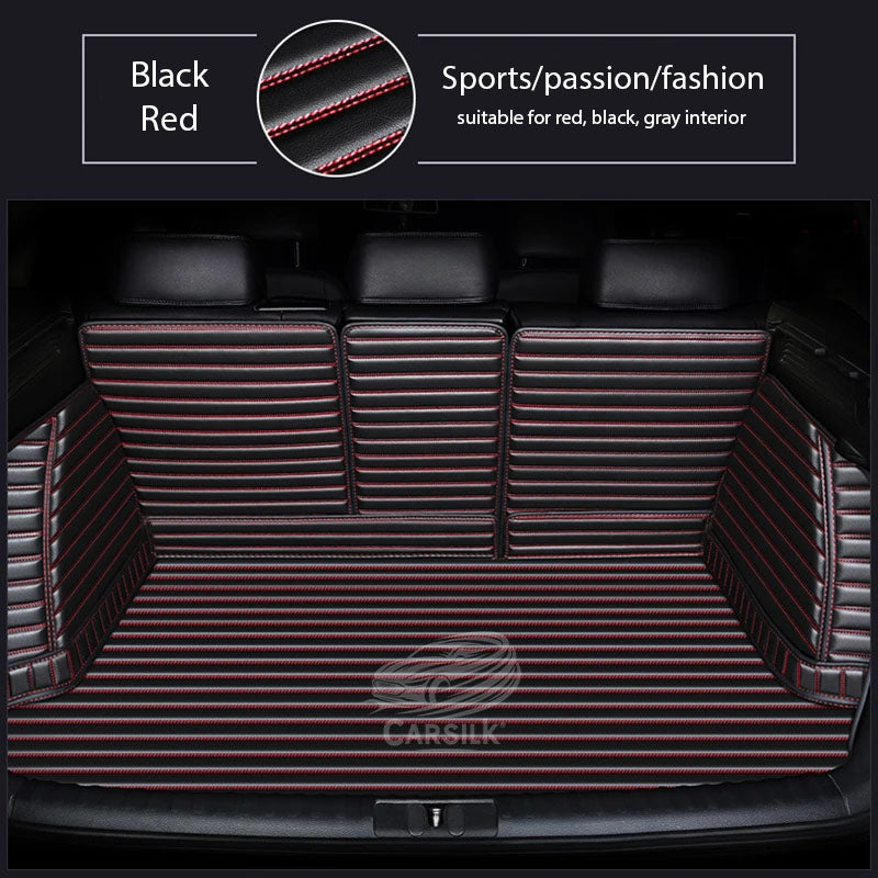 BLACK & RED STITCHING 3D SERIES STRIPE LUXURY TRUNK CAR MATS SET