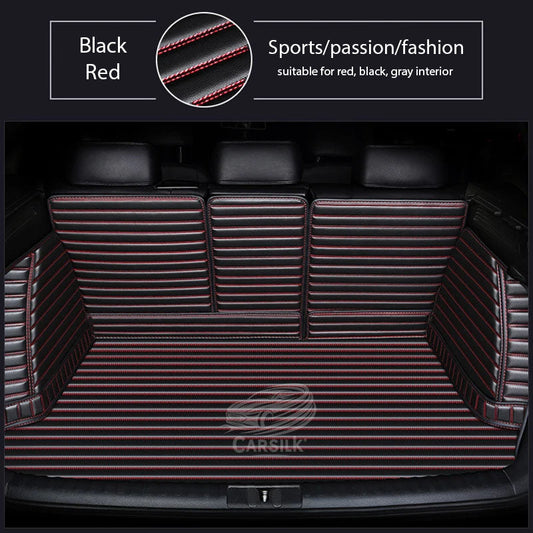 BLACK & RED STITCHING 3D SERIES STRIPE LUXURY TRUNK CAR MATS SET