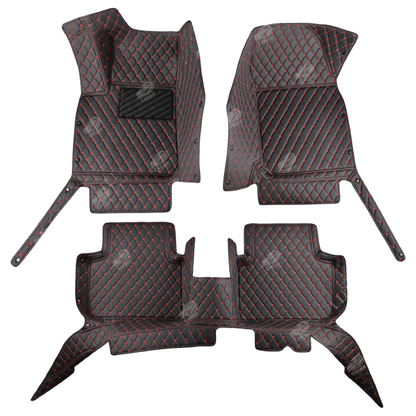 BLACK & RED STITCHING DIAMOND LUXURY CAR MATS SET - Carsilks 