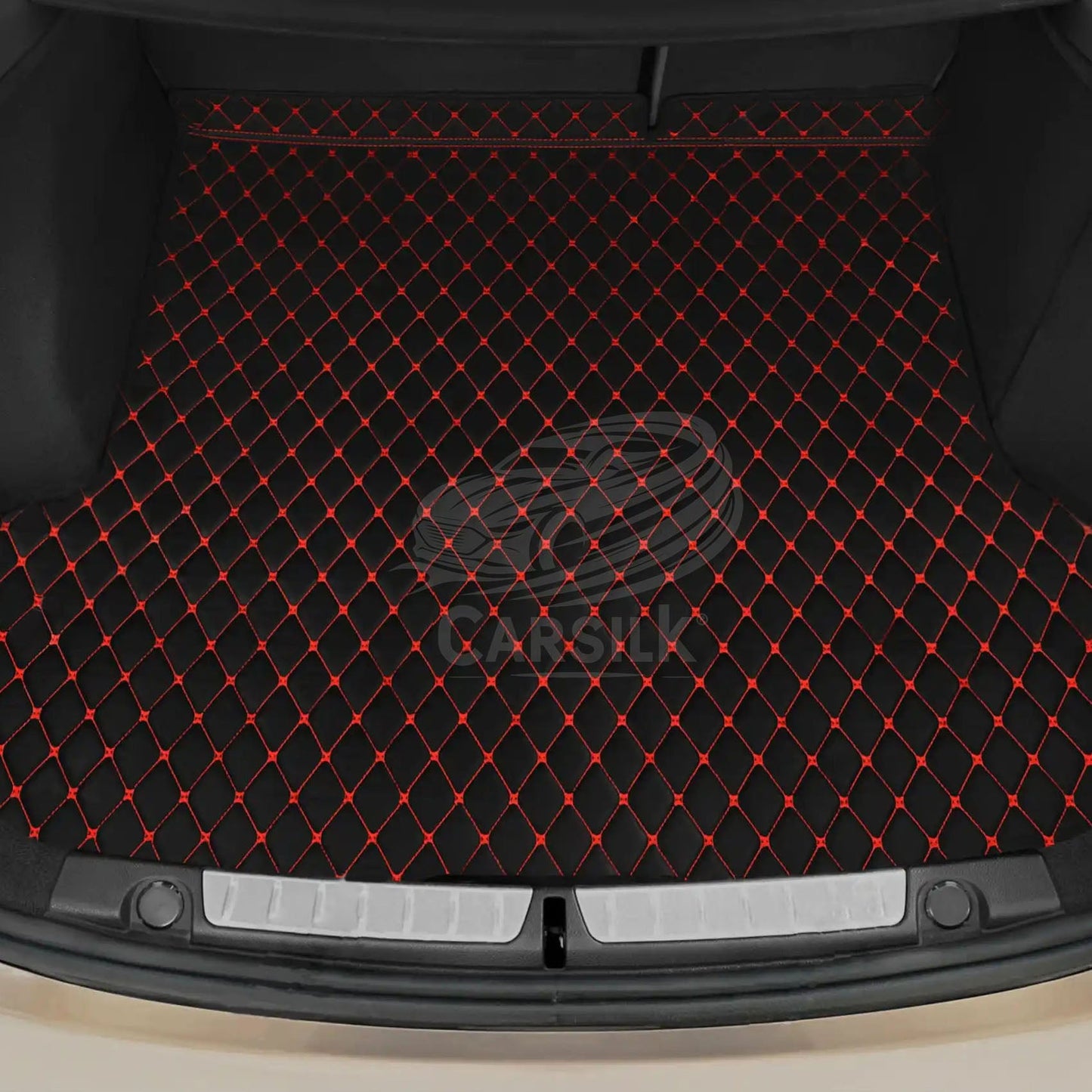 BLACK & RED STITCHING DIAMOND LUXURY BASE TRUNK CAR MATS SET