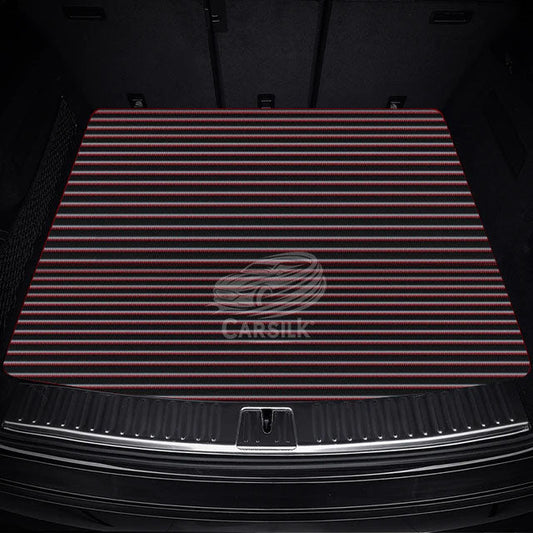 BLACK & RED STITCHING STRIPE LUXURY BASE TRUNK CAR MATS SET - Carsilks 