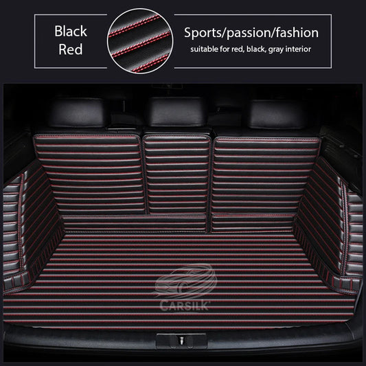 BLACK RED STITCHING 3D STRIPE LUXURY TRUNK CAR MATS SET - Carsilks 