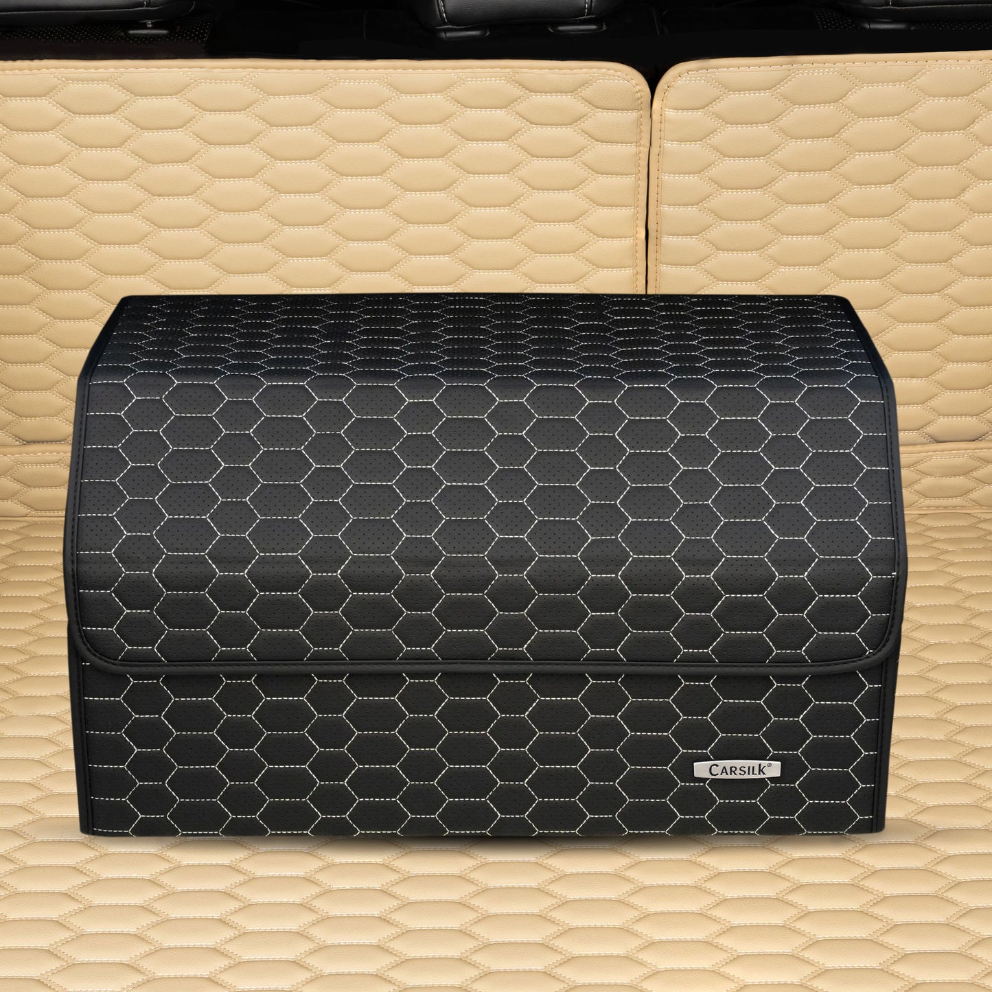 BLACK AND WHITE STITCHING HONEY COMB LUXURY CAR MATS SET