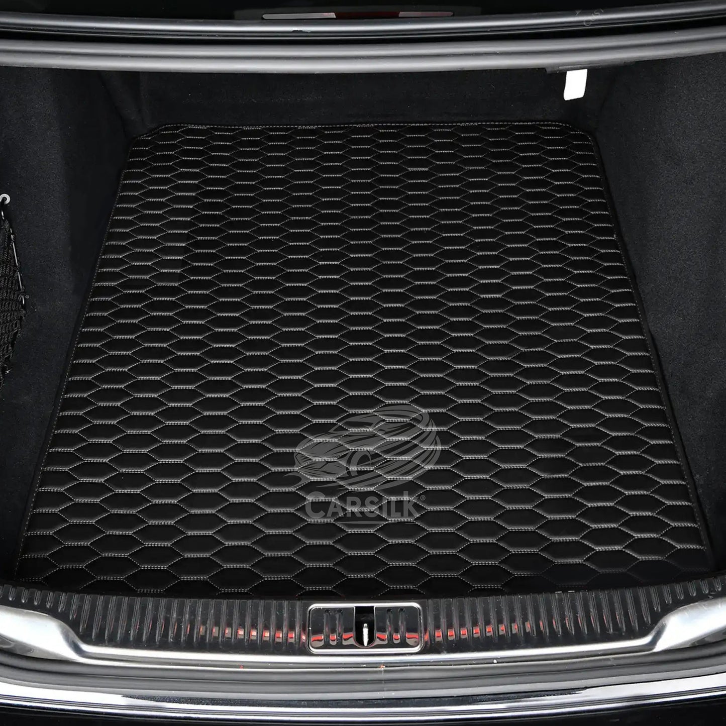 BLACK & WHITE STITCHING HONEYCOMB LUXURY BASE TRUNK CAR MATS SET