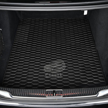 BLACK & WHITE STITCHING HONEYCOMB LUXURY BASE TRUNK CAR MATS SET