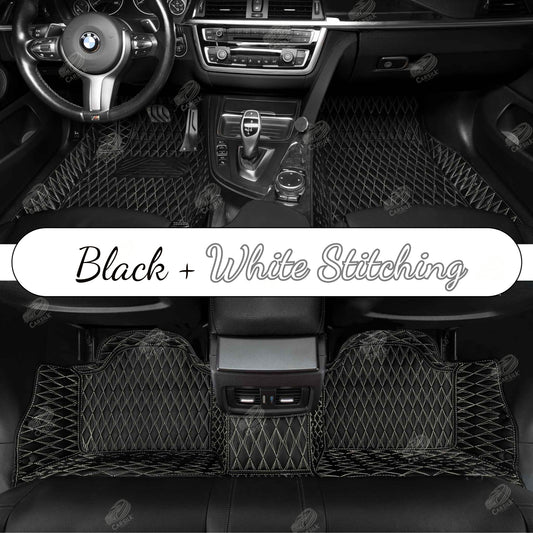 BLACK & WHITE DOUBLE STITCHING DIAMOND LUXURY CAR MATS SET - Carsilks 