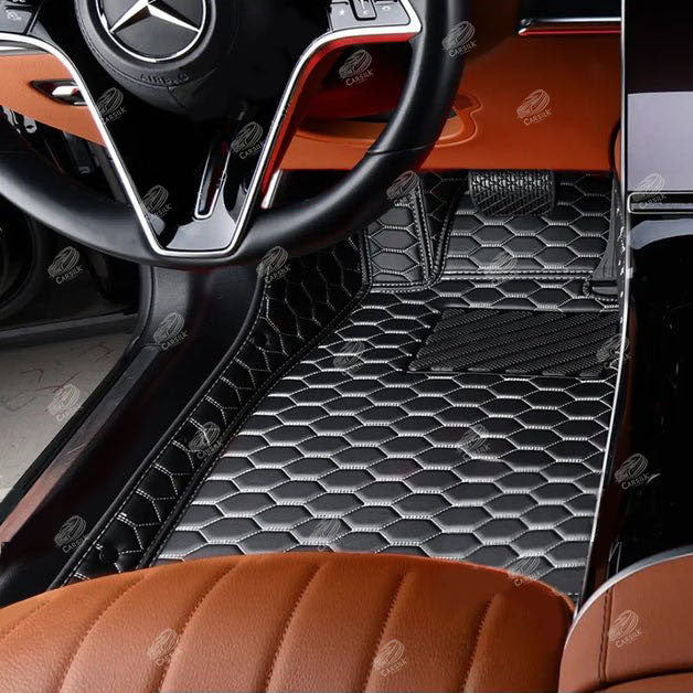 BLACK AND WHITE STITCHING HONEY COMB LUXURY CAR MATS SET