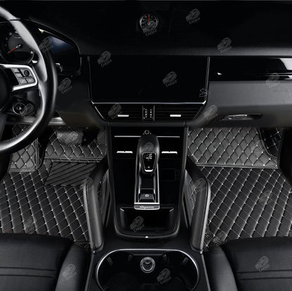 BLACK & WHITE STITCHING DIAMOND LUXURY CAR MATS SET