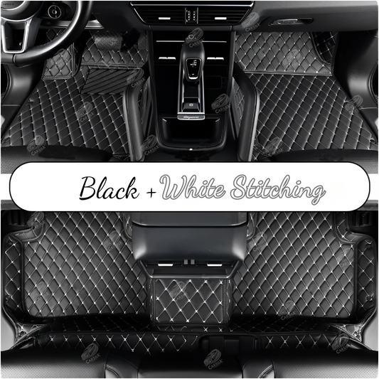 BLACK & WHITE STITCHING DIAMOND LUXURY CAR MATS SET