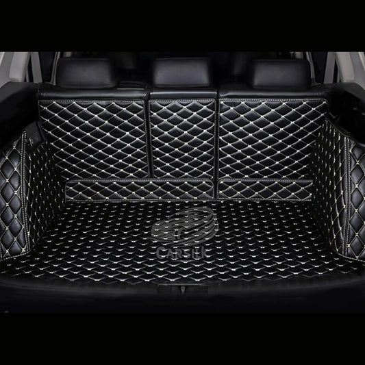 BLACK WHITE STITCHING 3D DIAMOND LUXURY TRUNK CAR MATS SET