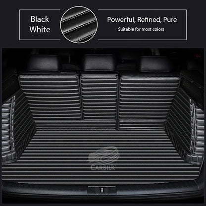 BLACK WHITE STITCHING 3D SERIES STRIPE LUXURY TRUNK CAR MATS SET