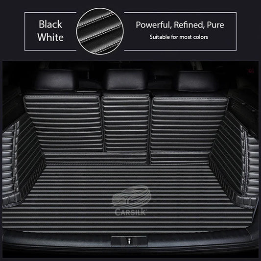 BLACK WHITE STITCHING 3D SERIES STRIPE LUXURY TRUNK CAR MATS SET - Carsilks 