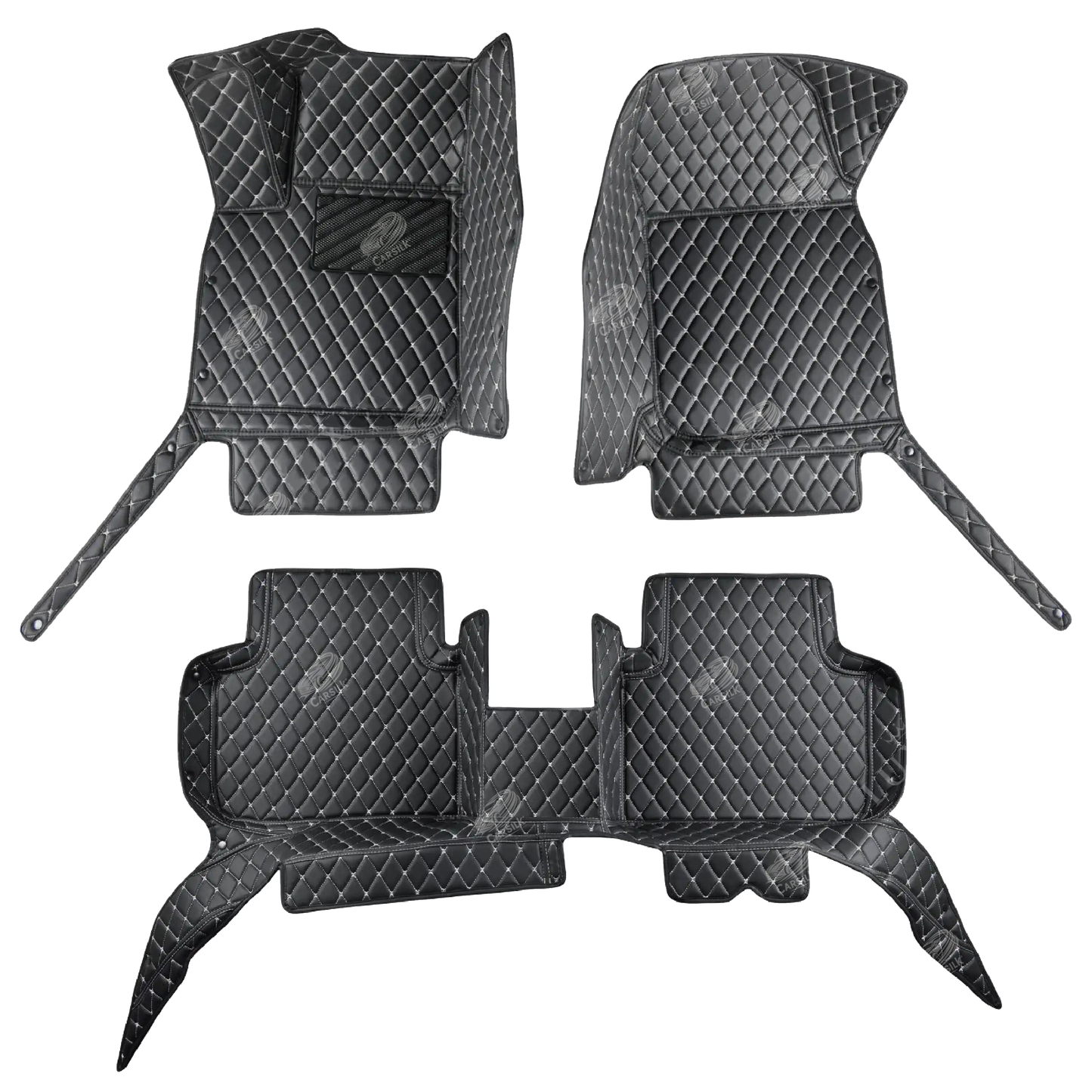 BLACK & WHITE STITCHING DIAMOND LUXURY CAR MATS SET