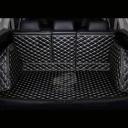 BLACK WHITE STITCHING 3D SERIES DIAMOND LUXURY TRUNK CAR MATS SET - Carsilks 