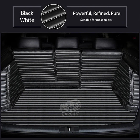 BLACK WHITE STITCHING 3D STRIPE LUXURY TRUNK CAR MATS SET - Carsilks 