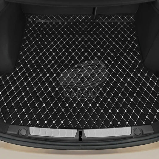 BLACK & WHITE STITCHING DIAMOND LUXURY TRUNK CAR MATS SET - Carsilks 