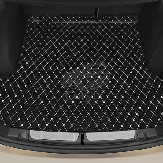 BLACK & WHITE STITCHING DIAMOND LUXURY BASE TRUNK CAR MATS SET