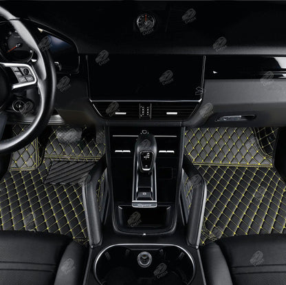 BLACK & YELLOW STITCHING DIAMOND LUXURY CAR MATS SET