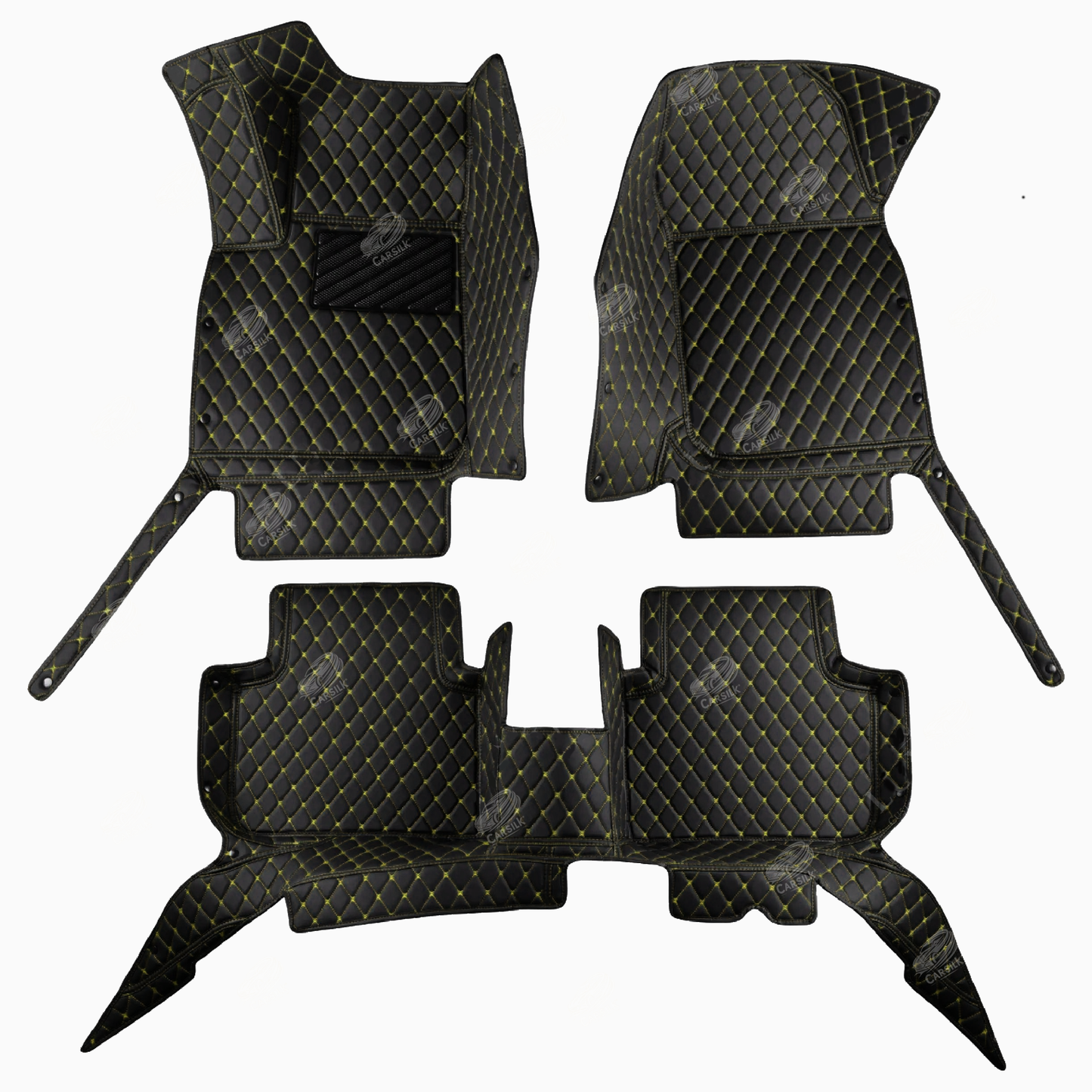 BLACK & YELLOW STITCHING DIAMOND LUXURY CAR MATS SET - Carsilks 