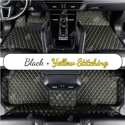 BLACK & YELLOW STITCHING DIAMOND LUXURY CAR MATS SET