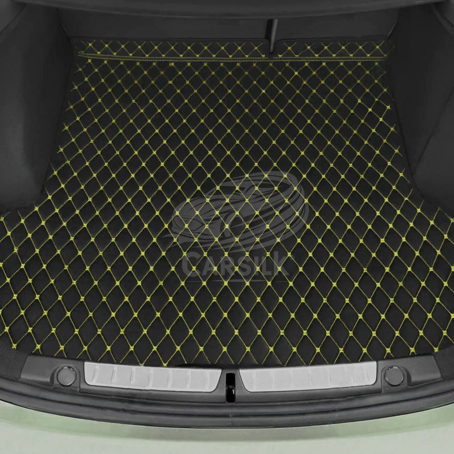 BLACK & YELLOW STITCHING DIAMOND LUXURY BASE TRUNK CAR MATS SET