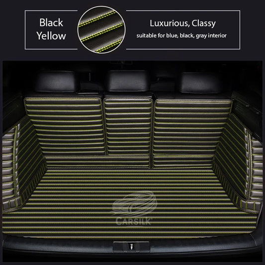 BLACK YELLOW STITCHING 3D STRIPE LUXURY TRUNK CAR MATS SET - Carsilks 